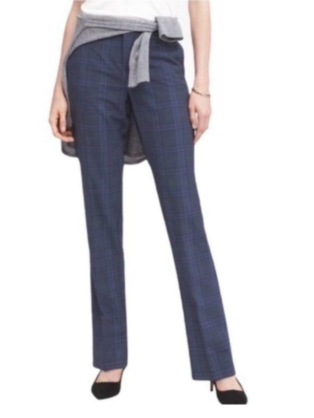 Banana Republic Logan‎ Windowpane Navy Plaid wool Trousers, Size 2 long